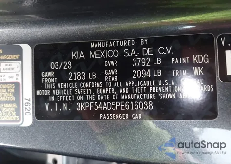 2023 Kia Forte Gt-Line из США, поврежденный, VIN 3KPF54AD5PE616038